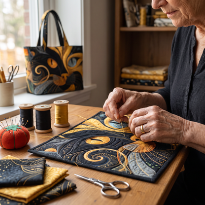 Quilted Tote Bag - Mystical Cat