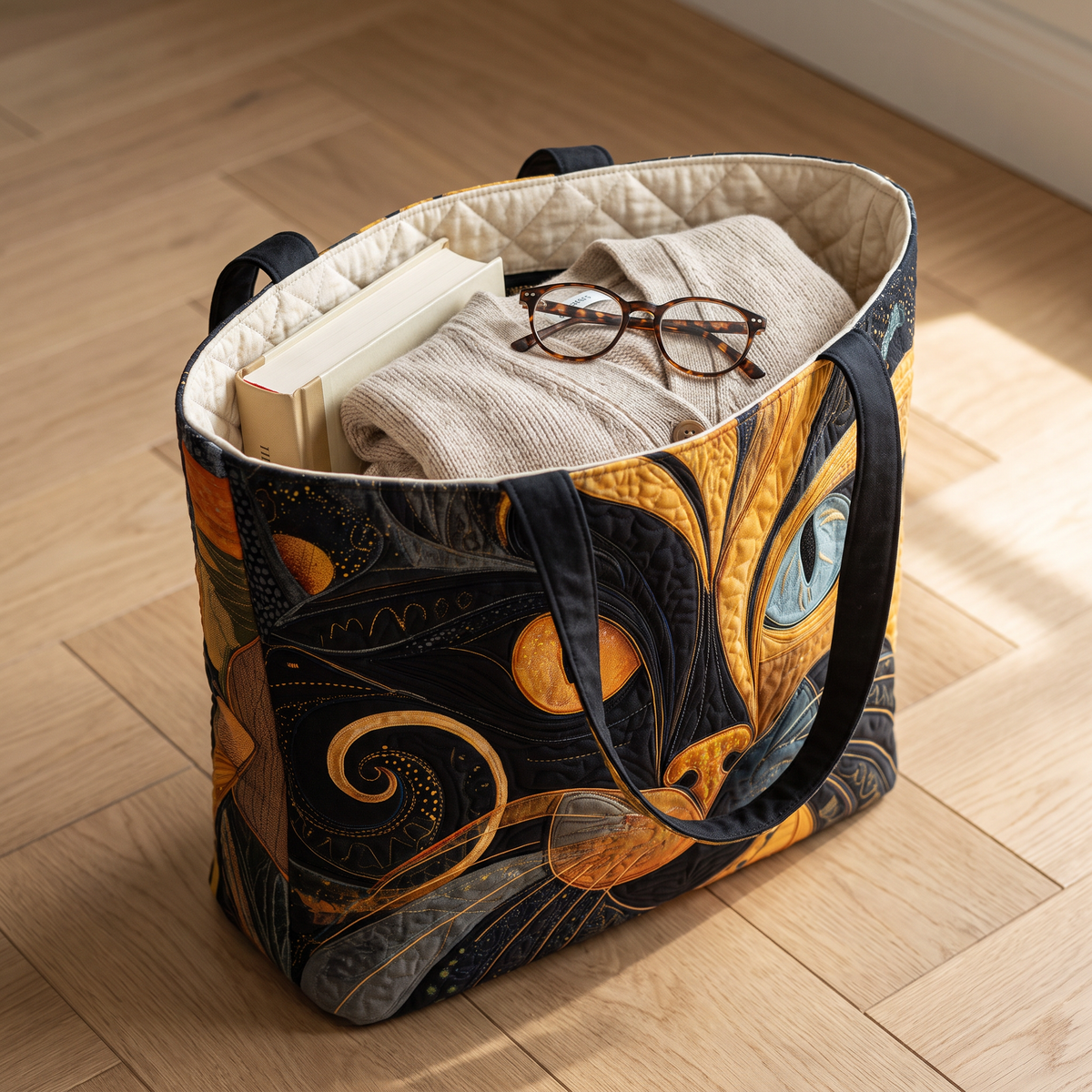 Quilted Tote Bag - Mystical Cat