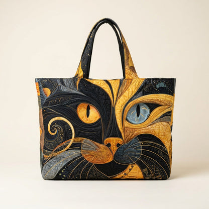 Quilted Tote Bag - Mystical Cat, studio photo