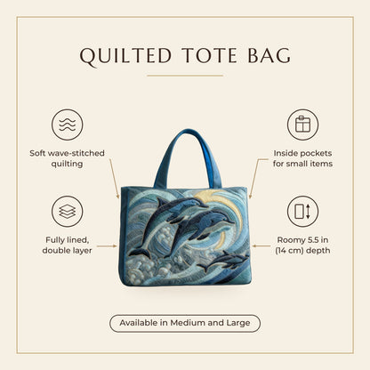 Quilted Tote Bag - Ocean Dolphins features infographic