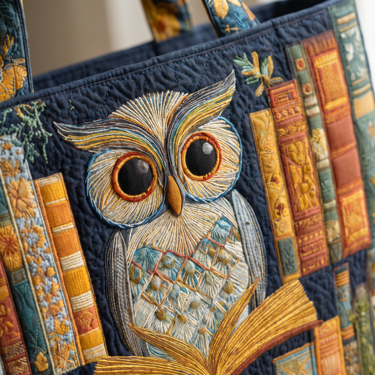 Quilted Tote Bag - Owl and Old Books