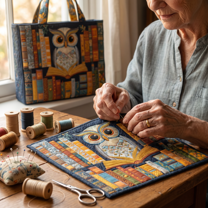 Quilted Tote Bag - Owl and Old Books