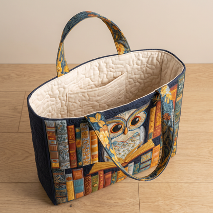 Quilted Tote Bag - Owl and Old Books