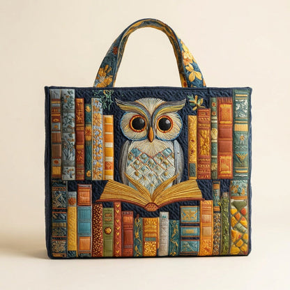 Quilted Tote Bag - Owl and Old Books, studio photo