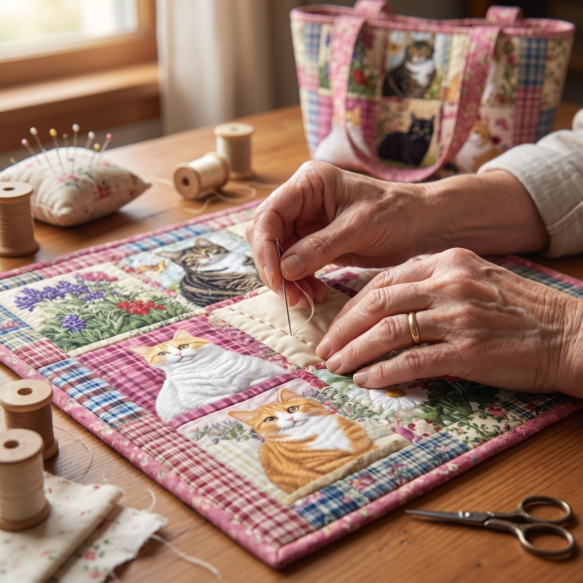 Quilted Tote Bag - Patchwork Cats