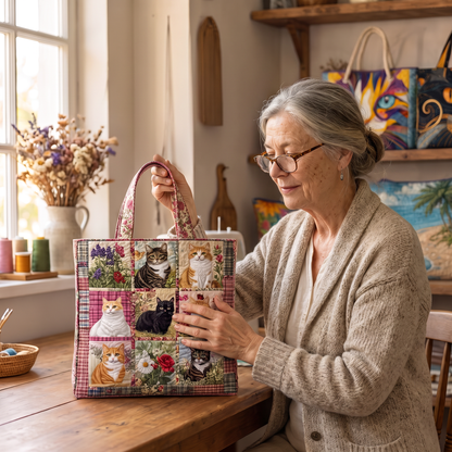 Quilted Tote Bag - Patchwork Cats