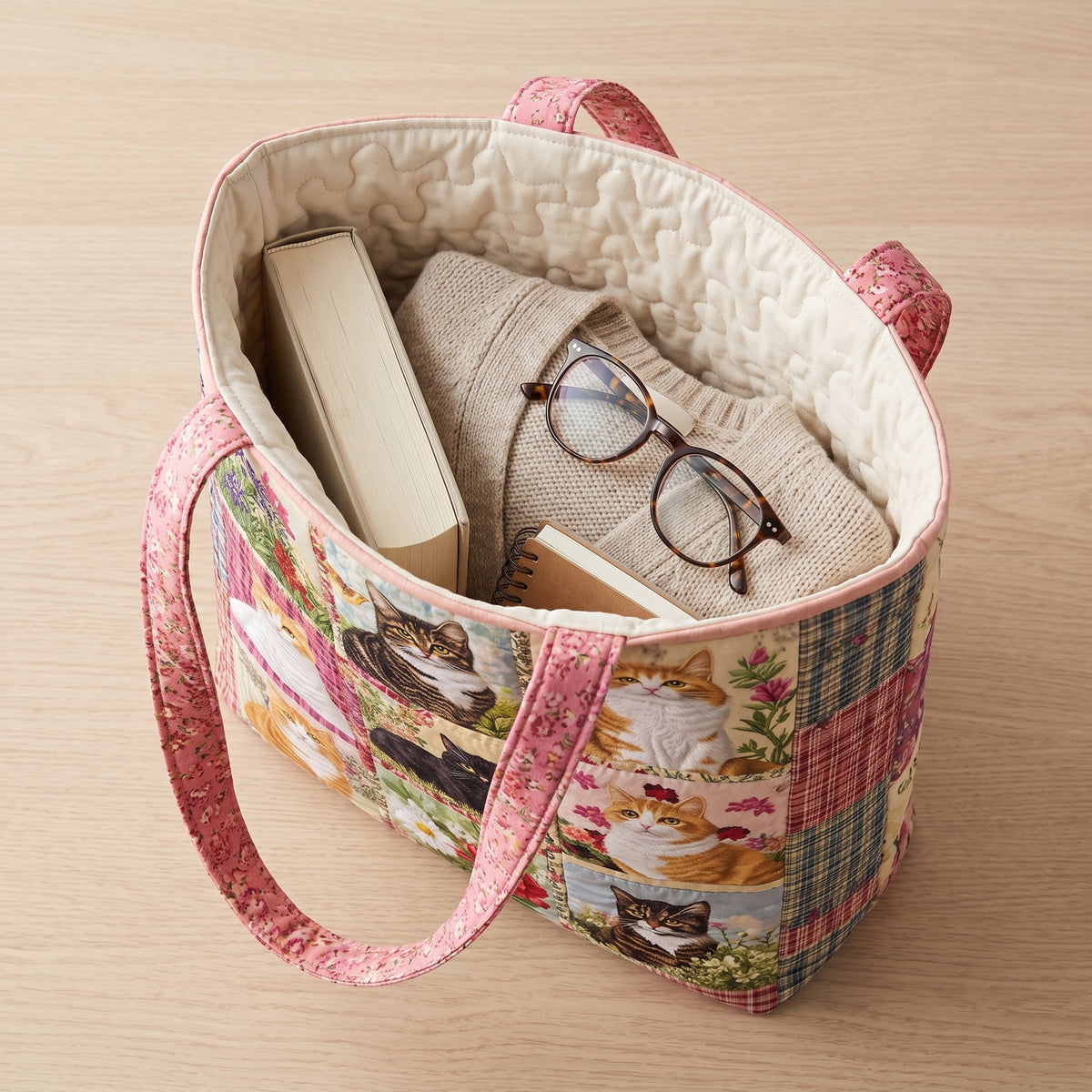 Quilted Tote Bag - Patchwork Cats