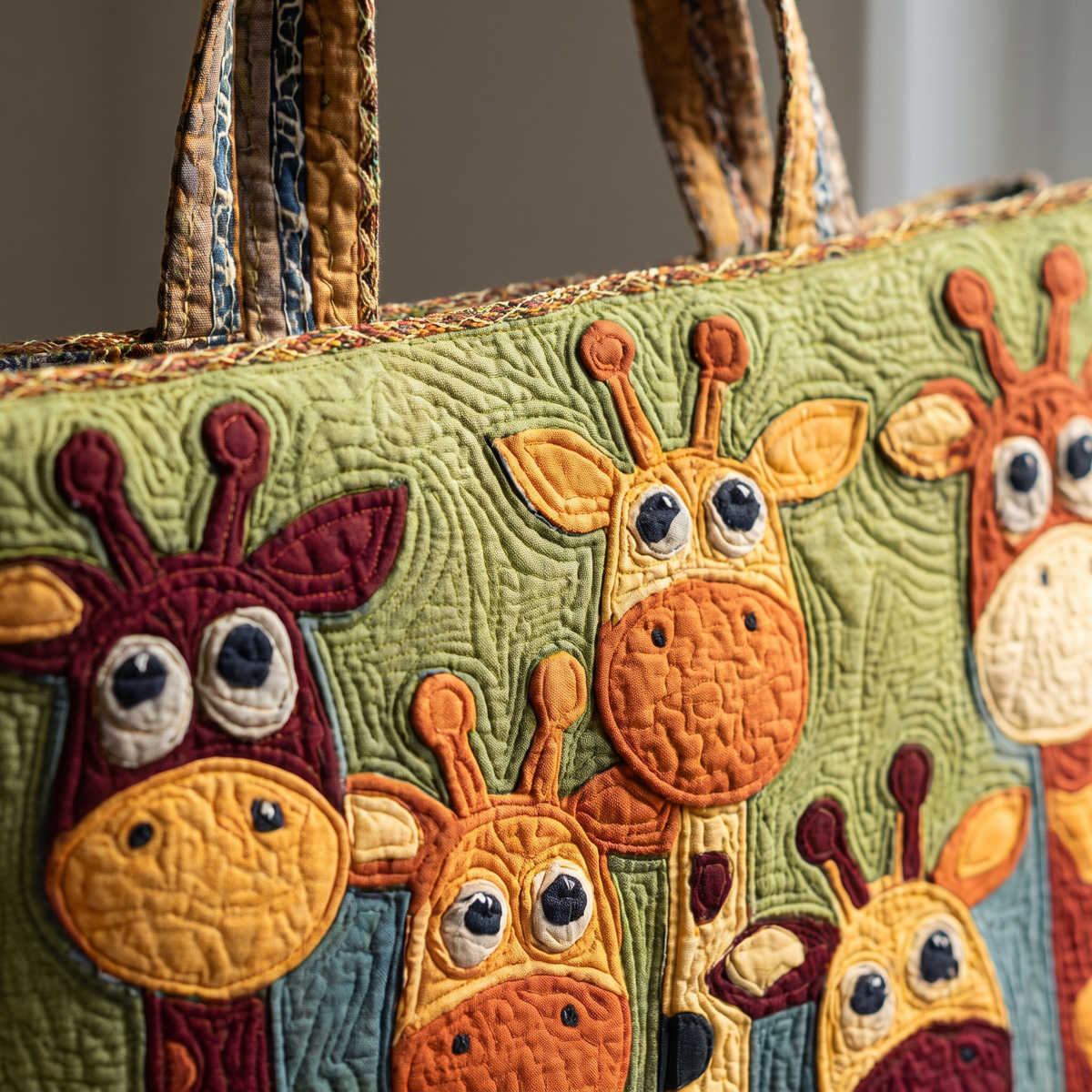Quilted Tote Bag - Playful Giraffes