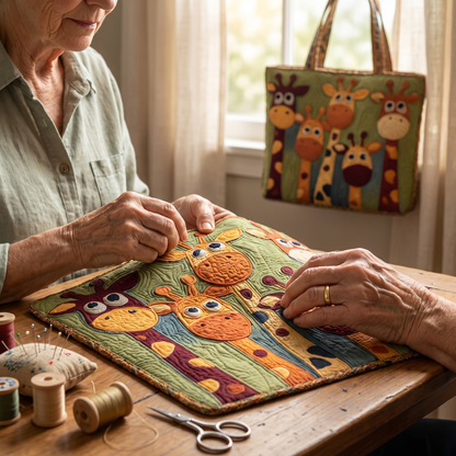 Quilted Tote Bag - Playful Giraffes
