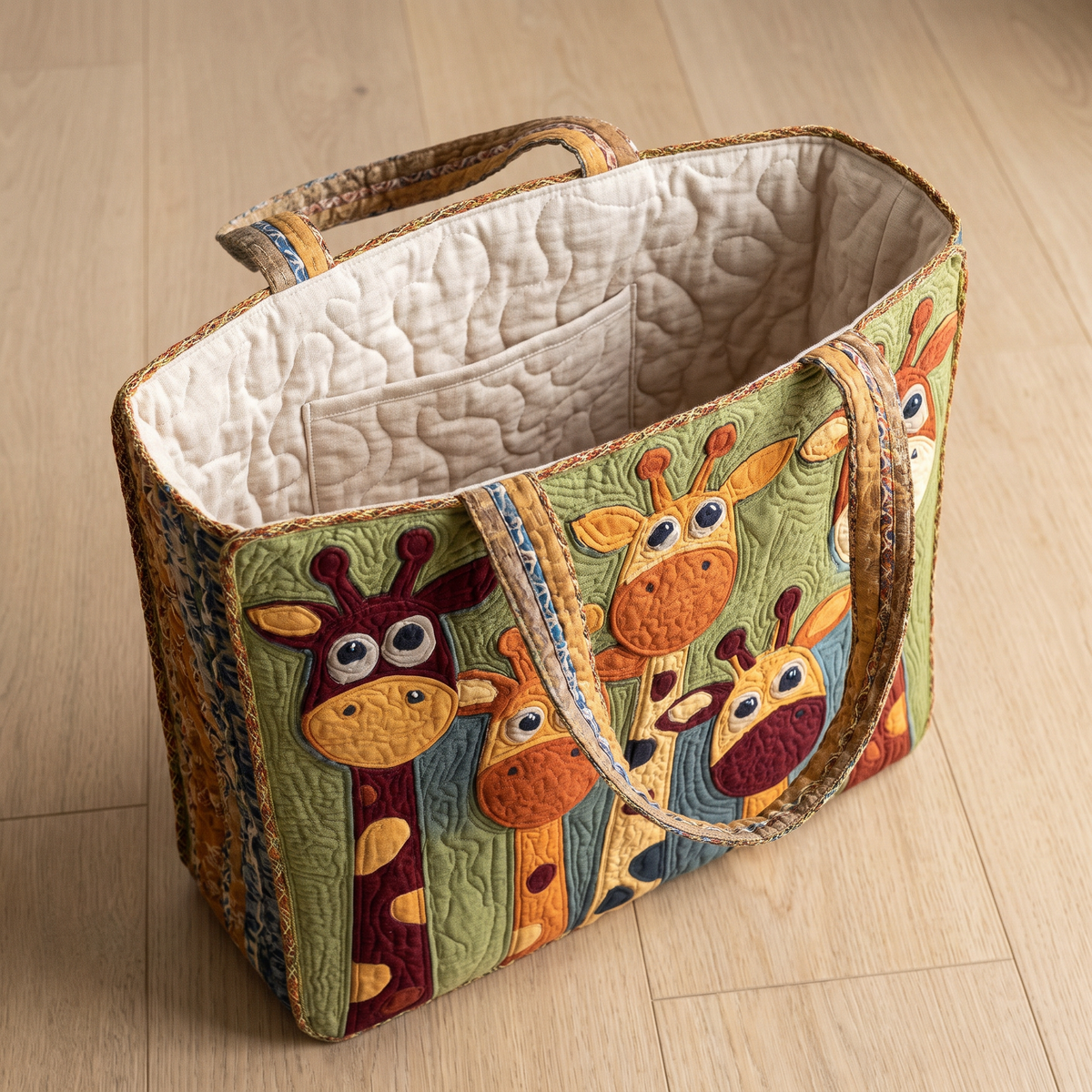 Quilted Tote Bag - Playful Giraffes