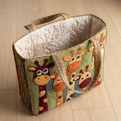 Quilted Tote Bag - Playful Giraffes