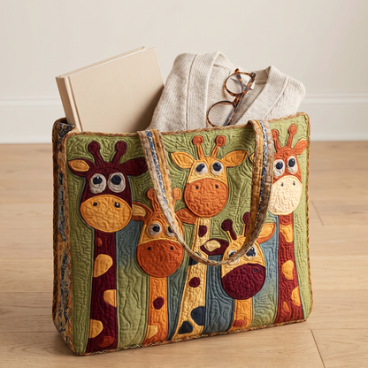 Quilted Tote Bag - Playful Giraffes