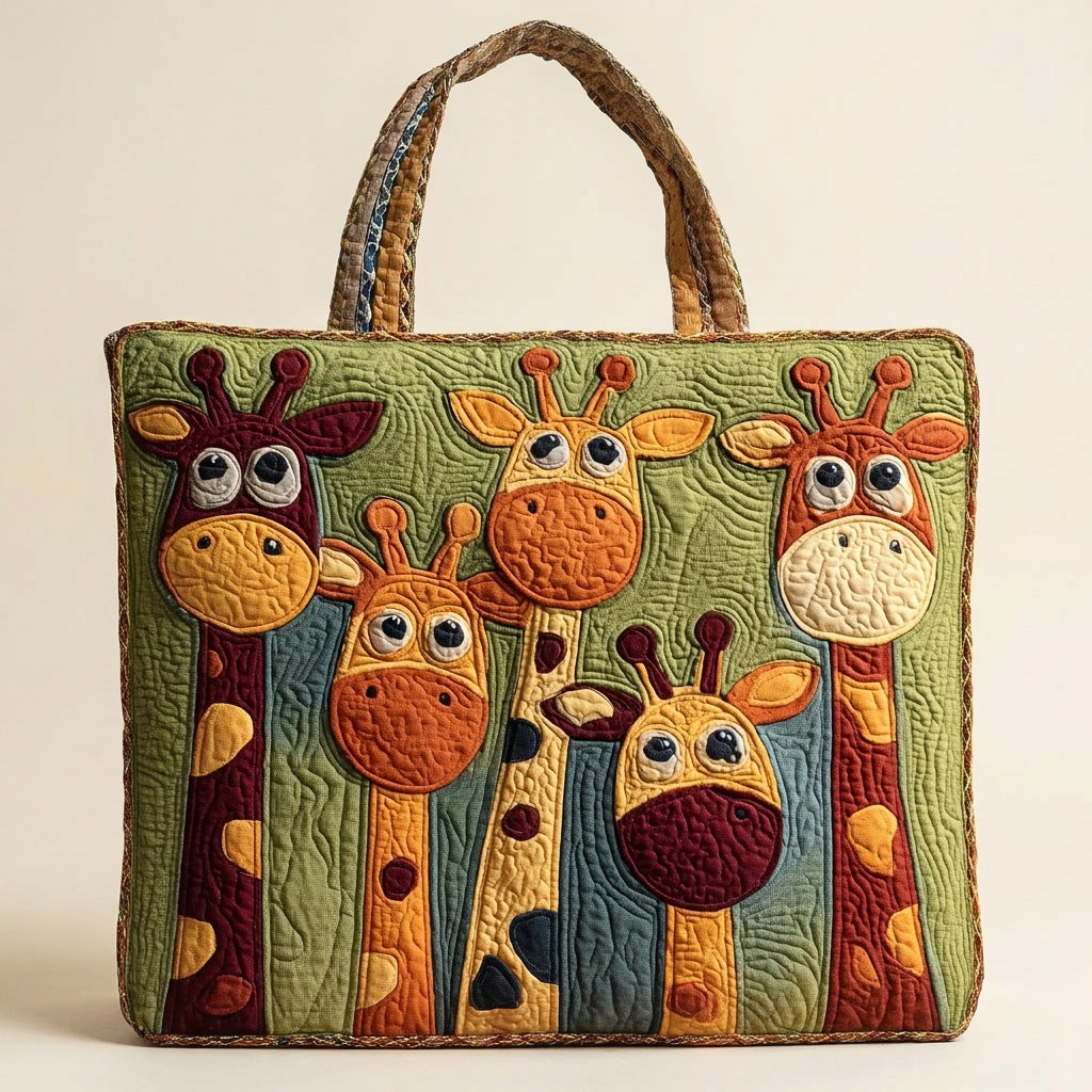 Quilted Tote Bag - Playful Giraffes, studio photo