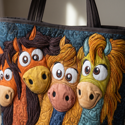 Quilted Tote Bag - Playful Ponies
