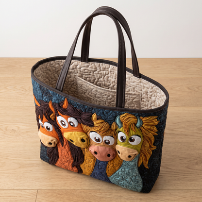 Quilted Tote Bag - Playful Ponies