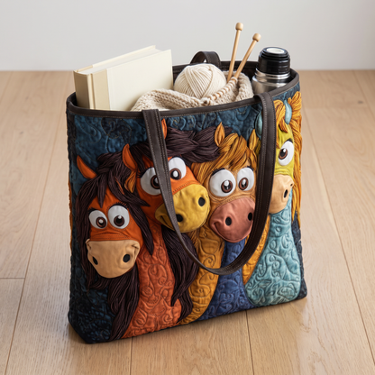 Quilted Tote Bag - Playful Ponies