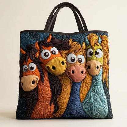 Quilted Tote Bag - Playful Ponies, studio photo