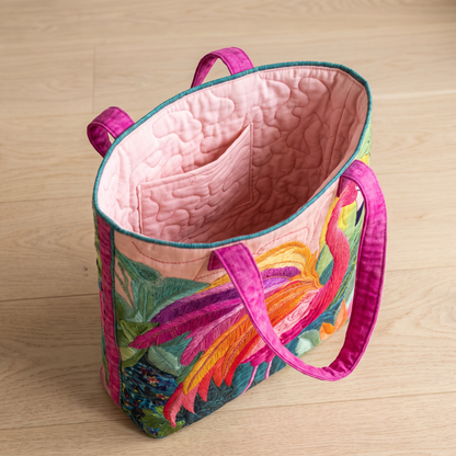 Quilted Tote Bag - Rainbow Flamingo