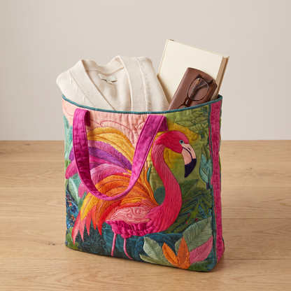 Quilted Tote Bag - Rainbow Flamingo