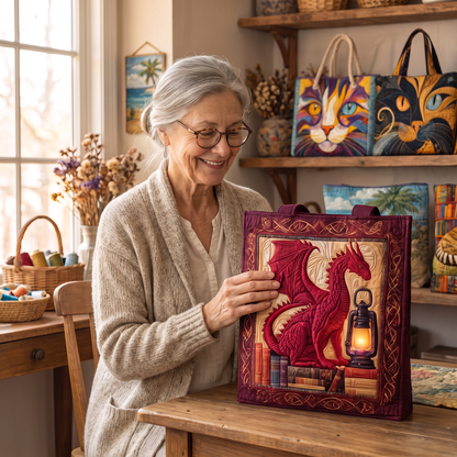 Quilted Tote Bag - Red Dragon with Lantern