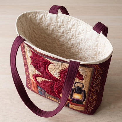 Quilted Tote Bag - Red Dragon with Lantern