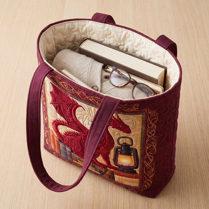 Quilted Tote Bag - Red Dragon with Lantern