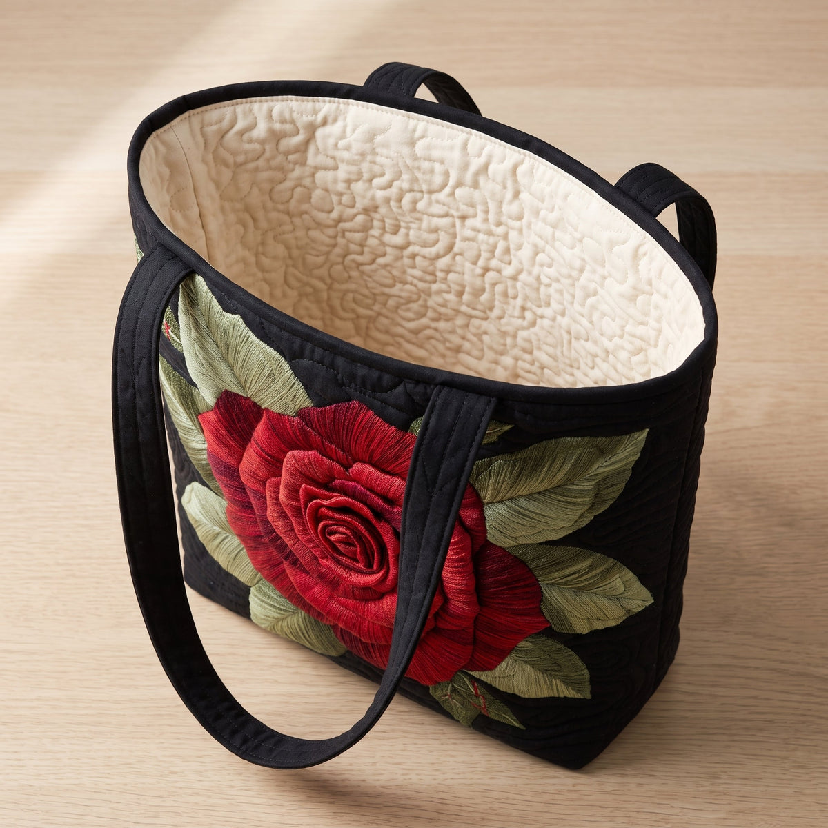Quilted Tote Bag - Red Rose