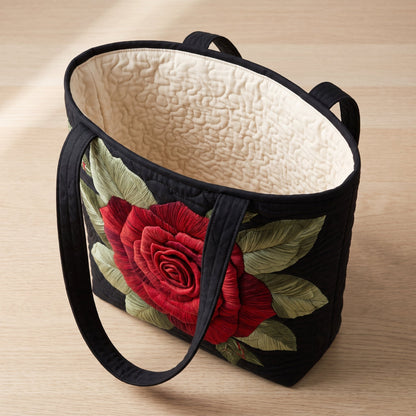 Quilted Tote Bag - Red Rose