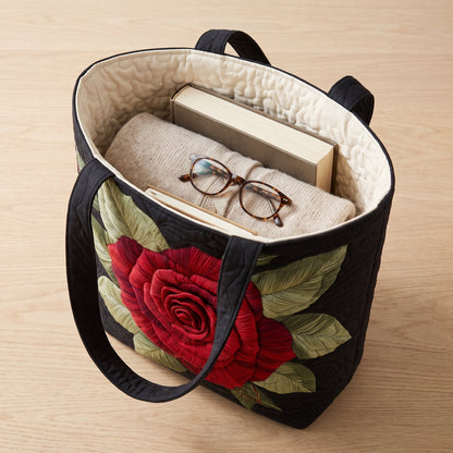 Quilted Tote Bag - Red Rose