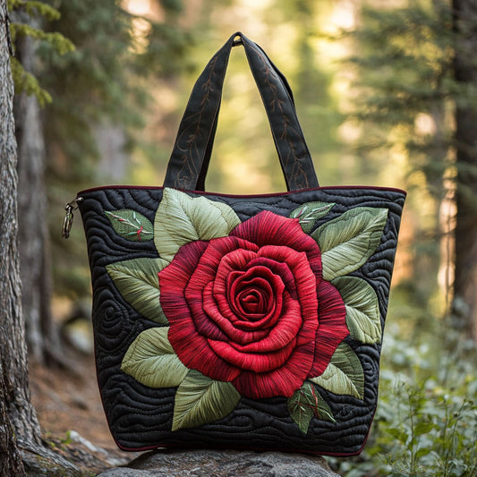 Quilted Tote Bag - Red Rose
