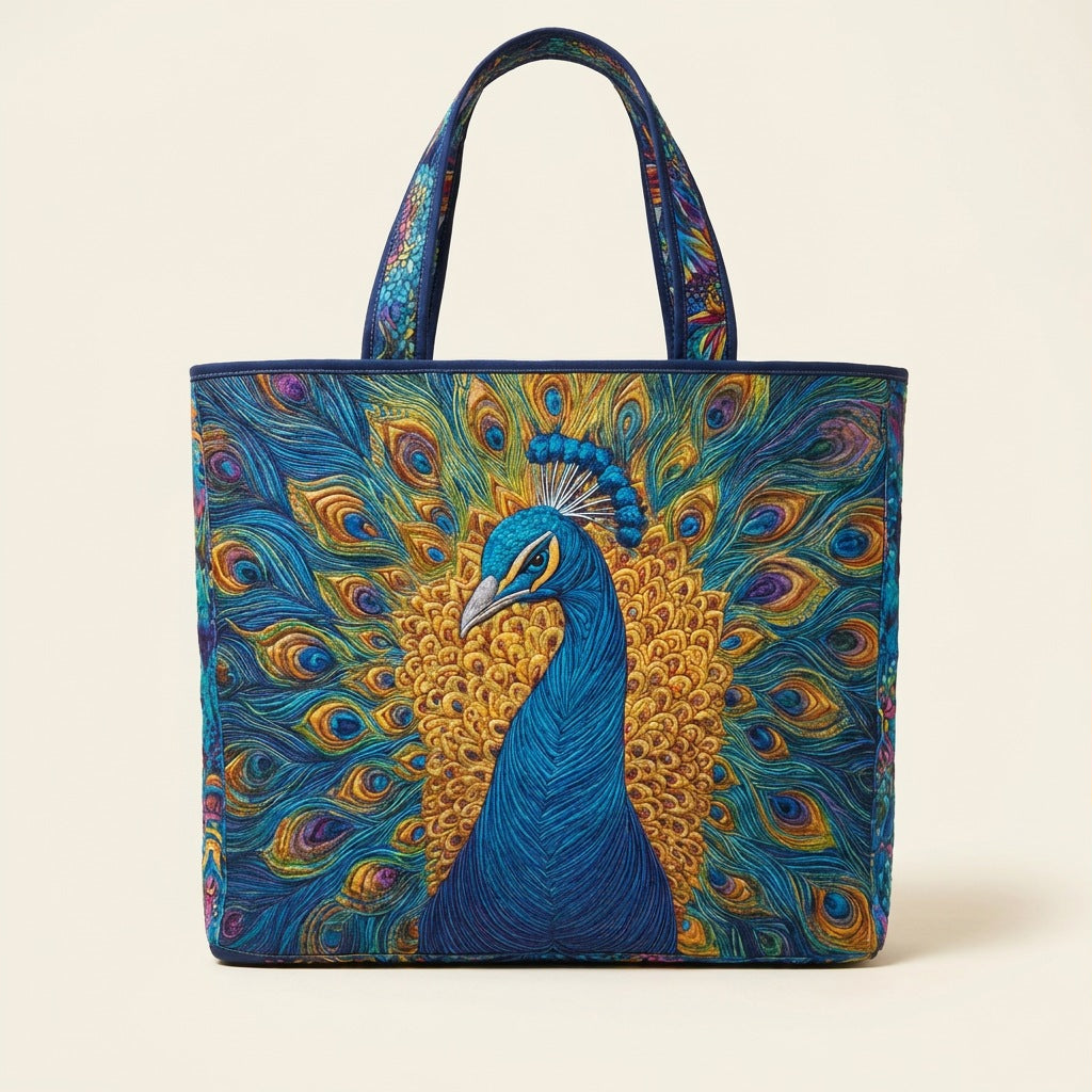 Quilted Tote Bag - Royal Peacock, studio photo