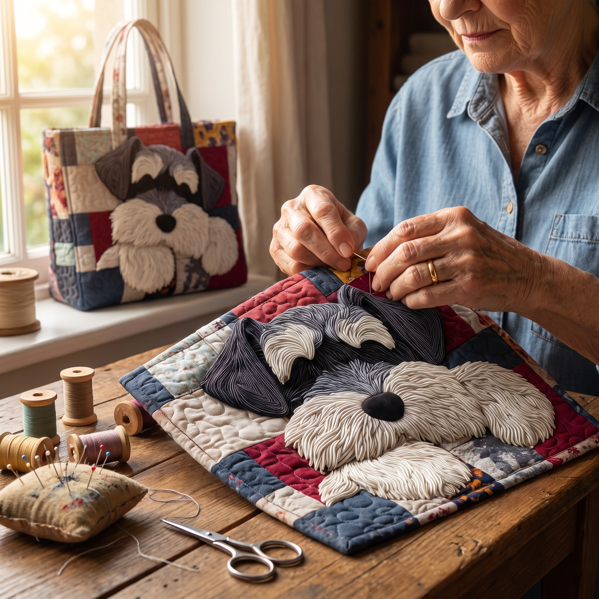Quilted Tote Bag - Schnauzer