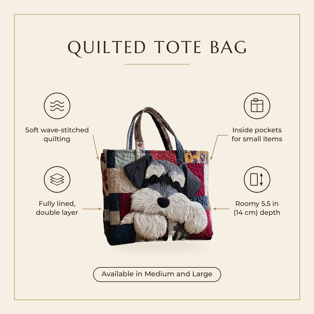 Quilted Tote Bag - Schnauzer features infographic