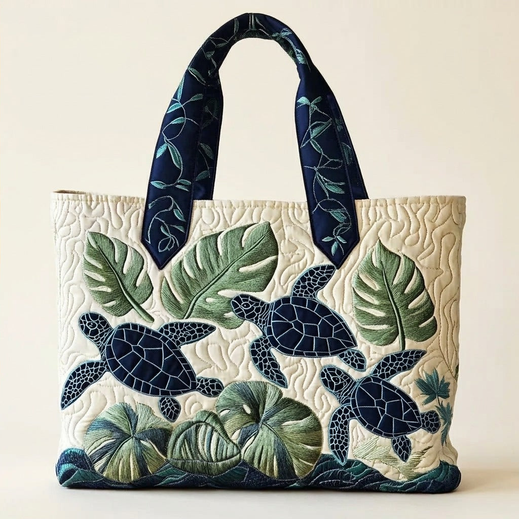 Quilted Tote Bag - Sea Turtles and Palms, studio photo