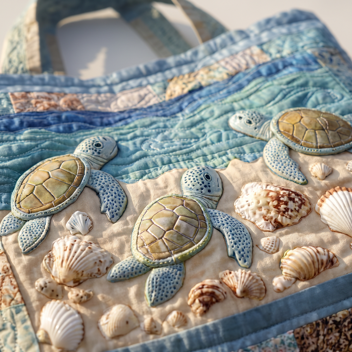 Quilted Tote Bag - Sea Turtles on the Shore
