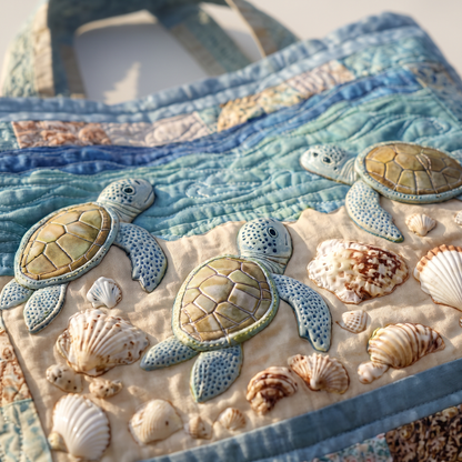 Quilted Tote Bag - Sea Turtles on the Shore
