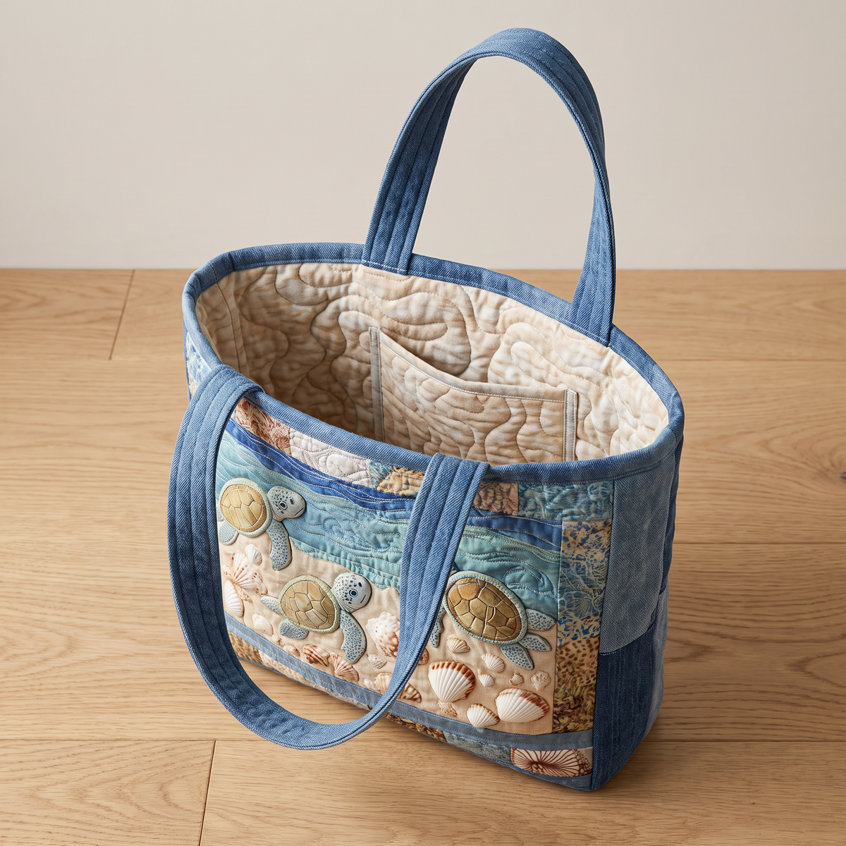 Quilted Tote Bag - Sea Turtles on the Shore