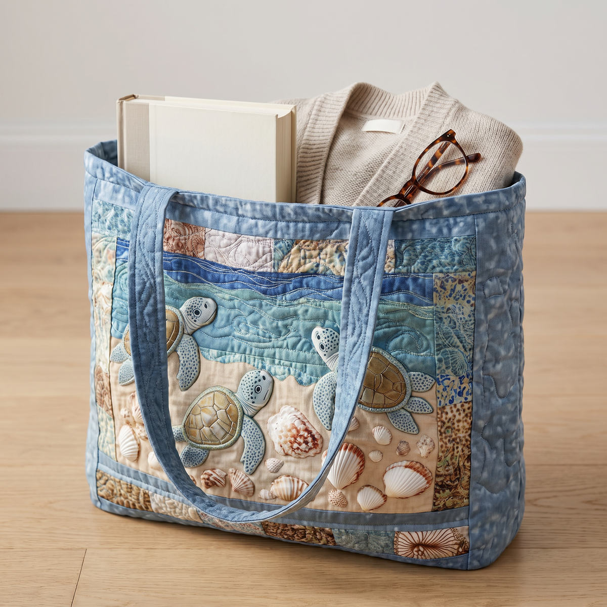 Quilted Tote Bag - Sea Turtles on the Shore