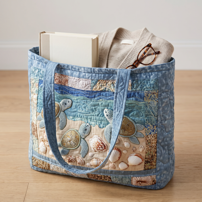 Quilted Tote Bag - Sea Turtles on the Shore