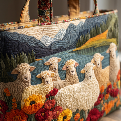 Quilted Tote Bag - Sheep by the Lake