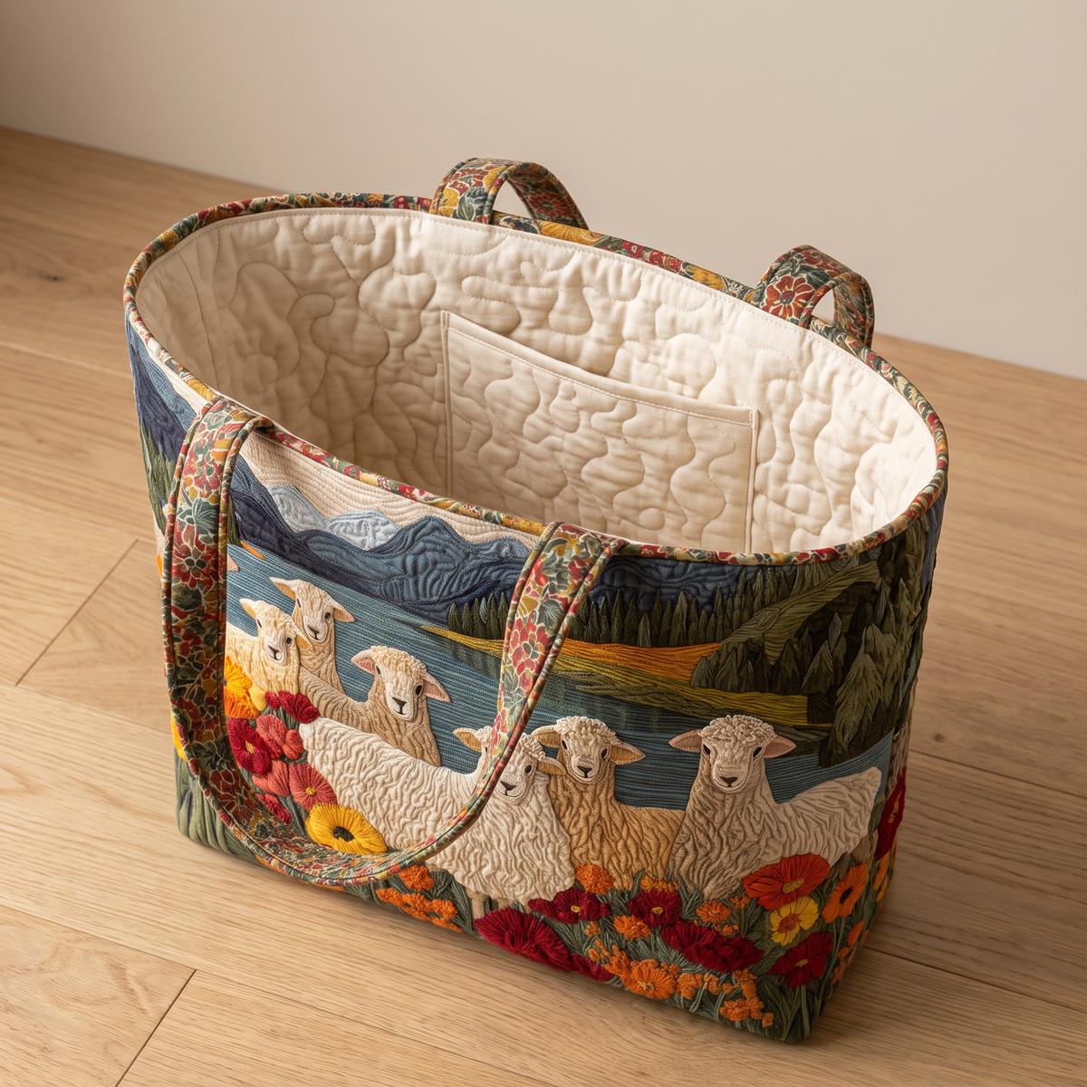 Quilted Tote Bag - Sheep by the Lake