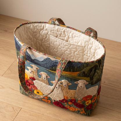 Quilted Tote Bag - Sheep by the Lake