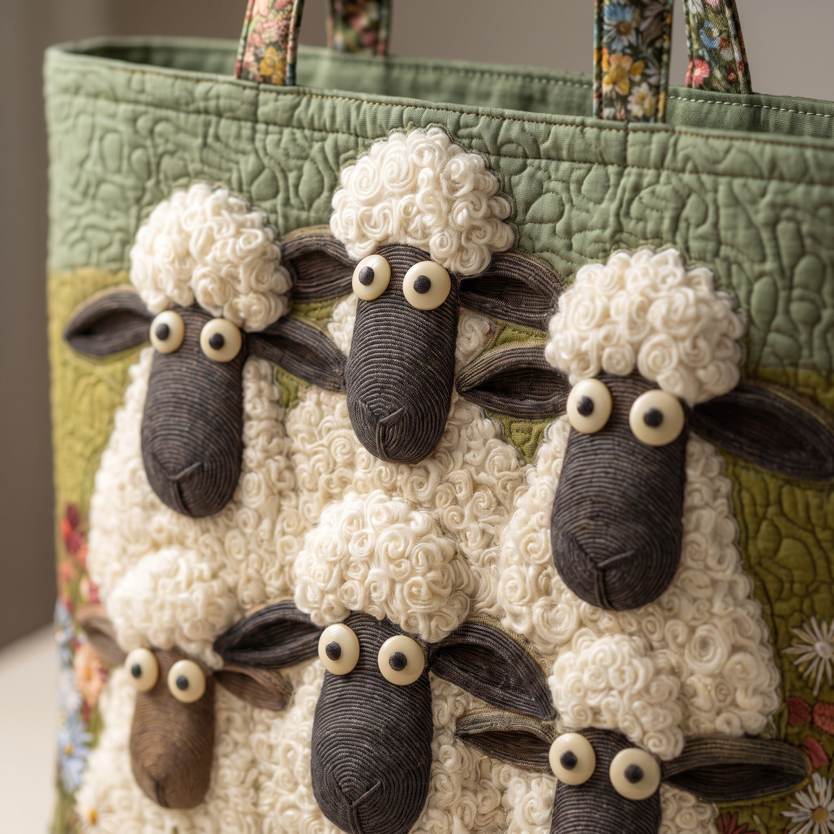 Quilted Tote Bag - Six Sheep
