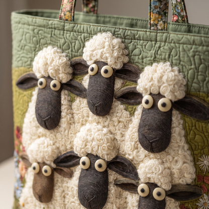 Quilted Tote Bag - Six Sheep