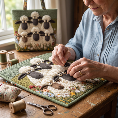 Quilted Tote Bag - Six Sheep