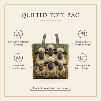 Quilted Tote Bag - Six Sheep features infographic