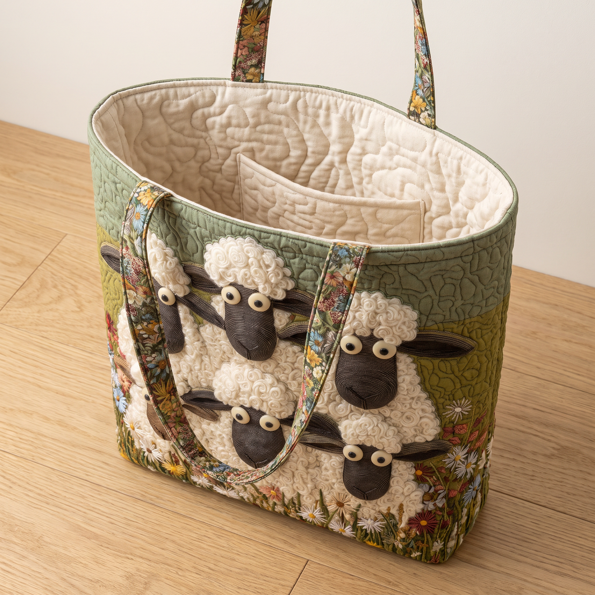 Quilted Tote Bag - Six Sheep