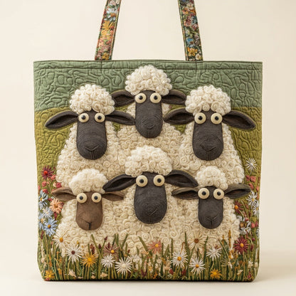 Quilted Tote Bag - Six Sheep, studio photo