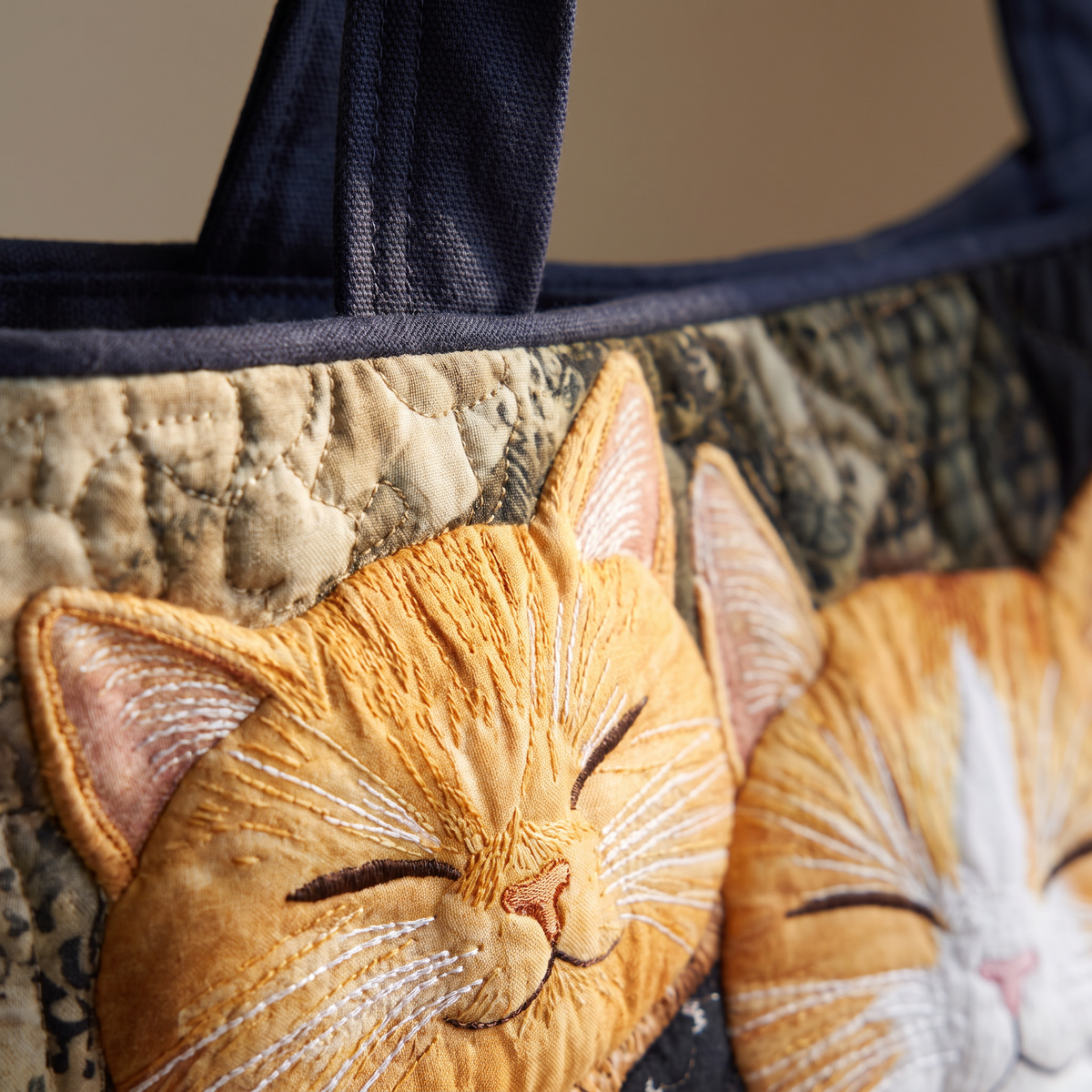 Quilted Tote Bag - Sleeping Kittens