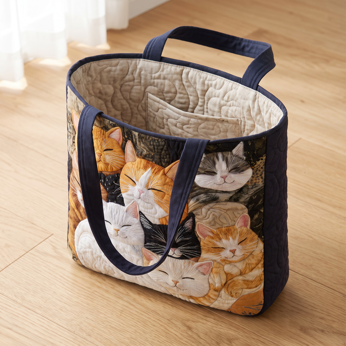 Quilted Tote Bag - Sleeping Kittens